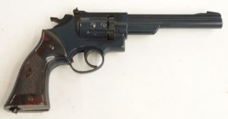 Crosman Model 38T six-shot double action .22 revolver air pistol with chequered grips, serial number