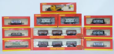 Eleven Hornby 00 gauge wagons and wagon sets including Operating Maintenance Crane, S J Moreland &