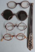 Three pairs of faux tortoiseshell and rolled gold spectacles circa 1920s, one fitted with tinted