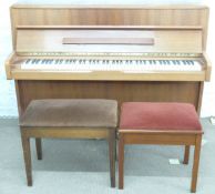 Yamaha upright overstrung piano together with two stools, serial no. on action frame C2557272 W141 x
