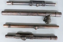 Four vintage rifle scopes or gun sighting telescopes including one marked 'Aldis Brothers Ltd Gun
