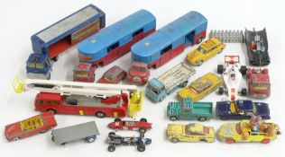 Eighteen Corgi Toys diecast model vehicles including Magic Roundabout, Batmobile, Man From UNCLE