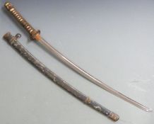 Japanese WW2 Shin Gunto Samurai sword with shagreen handle, ornate embossed and gilt fittings and