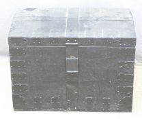 A 19thC painted oak metal-bound domed trunk with twin drop handles, W66 x D43 x H49cm