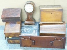 A collection of mostly 19thC wooden boxes including carved, inlaid and a Victorian Gothic Revival