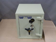 A small floor safe with fixing and two keys, W33 x D38 x H38cm