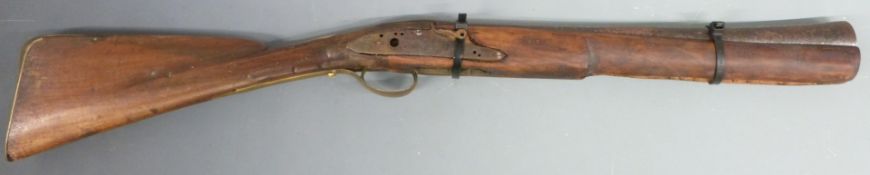Blunderbuss with brass trigger guard, butt plate and mounts, inset cartouche to the wrist, railed
