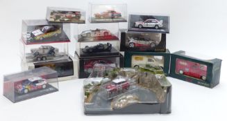Fourteen IXO, Saico, Norev, Minichamps and similar diecast model vehicles including rally cars,