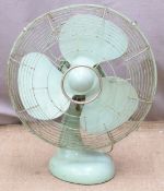 Vintage / retro three speed 'Silver Desk Fan' by the Silver Mfg Co, height 58cm, diameter 47cm