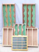 Five sets of display shelves, largest 79 x 40cm