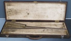 A wooden muzzle loading shotgun case with fitted interior, 74 x 24 x 6.5cm