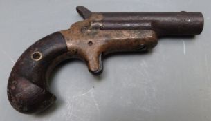 Colt Derringer No.3 Thuer patent .41 rimfire pocket or vest pistol with brass frame, shaped wooden