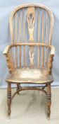 19thC elm seated Windsor chair, H112cm