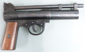 Webley Mk 1 air pistol with inset brass monogram to the wooden grips, serial number 47571.