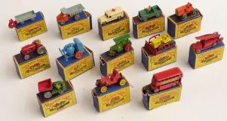 Thirteen Matchbox Moko Lesney 1-75 series diecast model vehicles 1-6, 8-12, 14 and 18, all in