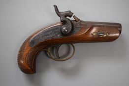 .44 percussion hammer action Derringer pistol with 'Derringer Philadelphia' to the lock, engraved