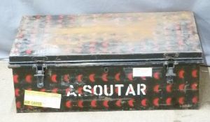 'Westafric' metal travelling trunk with fitted interior and mirror, W79 x D45 x H28cm