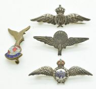 Two Royal Air Force pin badges marked 'sterling' to reverse, together with an RAFA example and one