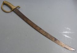 French 1808 pattern marine cutlass with brass grip and stirrup hilt, R and part maker's name (