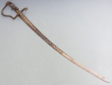 A 19th Cavalry sword with stirrup hilt and 77cm fullered curved blade