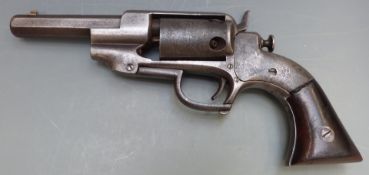 Allen & Wheelock .32 five-shot single action sidehammer pocket revolver with engraved wildlife scene