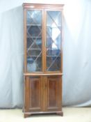 A 19thC inlaid mahogany astragal glazed two part display cabinet/bookcase with adjustable shelving