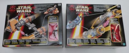 Six Hasbro Star Wars Episode 1 action figure sets comprising Anakin Skywalker's Podracer, Sebula's