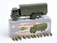 Dinky Supertoys diecast model 10-Ton Army Truck with green cab, back and cover, driver and 11