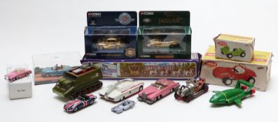 Fourteen Corgi, Tonka, Dinky and similar diecast model vehicles including limited edition gold