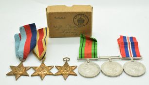 British Army WW2 medals comprising 1939/1945 Star, Africa Star, Italy Star, Defence Medal and two