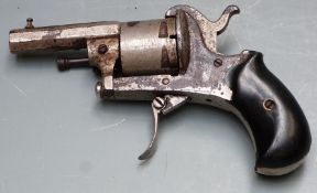 7mm six-shot double action pinfire revolver with folding trigger, shaped wooden grips and 2.25