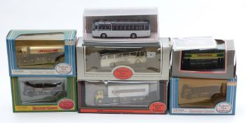 Seven Corgi Original Omnibus Company (OOC) and Exclusive First Edition (EFE) diecast model buses,