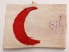 WW1 Turkish / Ottoman Red Crescent medic's cloth armband with ink stamp to front and 4308 to