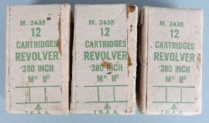 Thirty-six .380 military revolver cartridges, unopened in original boxes PLEASE NOTE THAT A VALID