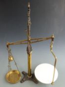Librasco brass and cast iron shop or similar scales with ceramic pan, height 90cm