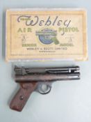 Webley Senior .22 air pistol with named and chequered Bakelite grips, serial number 85, in