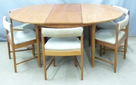 McIntosh retro dining table and four chairs, the table W120 x D120 x H74cm, when extended 165cm,