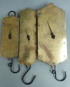 Three large Salter's spring balances comprising two No60T and a smaller 30lb example, height of