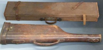 Two vintage shotgun carry cases, one leather leg of mutton (79x23x8.5cm) the other leather bound