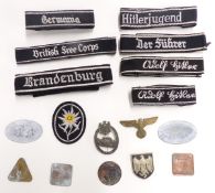 Replica Nazi German badges and insignia including Jersey tokens and fabric name bands
