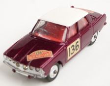 Corgi Toys diecast model Rover 2000 in Monte-Carlo Trim with maroon body, white roof, red interior,