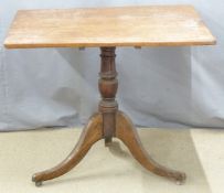 A 19thC oak tilt top table raised on a turned support and tripod base, W89 x D78 x H74cm