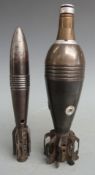 Two French mortar bombs, largest dated 1947 and 24cm tall