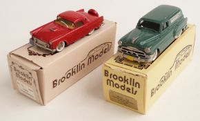 Two Brooklin Models 1:43 scale diecast model vehicles Ford Thunderbird 1955 No.13 and Pontiac