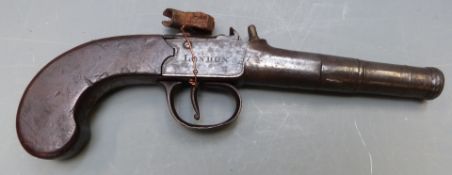 Archer of London percussion hammer action pocket pistol converted from flintlock with named and