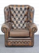 Chesterfield brown leather club chair, W85 x H70cm