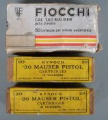 Fifty-eight Kynoch and Mauser .30 Mauser pistol cartridges, in original boxes PLEASE NOTE THAT A