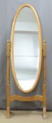 An oval pine cheval mirror, H160cm