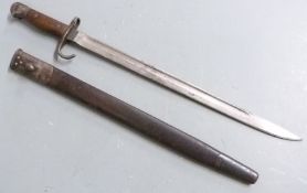 British 1907 pattern sword bayonet with hooked quillon, some clear stamps to ricasso and 2.N.L 402