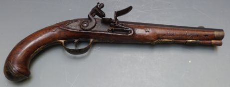Continental flintlock hammer action pistol with D Mathey engraved to the lock, engraved decoration